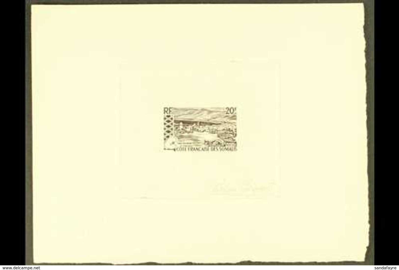 SOMALI COAST SUNKEN DIE PROOF For The 1965 20fr "Tadjourah", As Yvert 323, But Printed In Black On Sunken Card, Signed I - Otros & Sin Clasificación