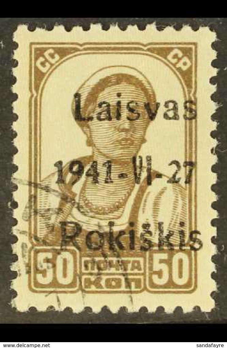 ROKISKIS (RAKISCHKI) 1941 50k Bright Brown With Black Type III Overprint, Michel 6a III, Very Fine Used. For More Images - Andere & Zonder Classificatie