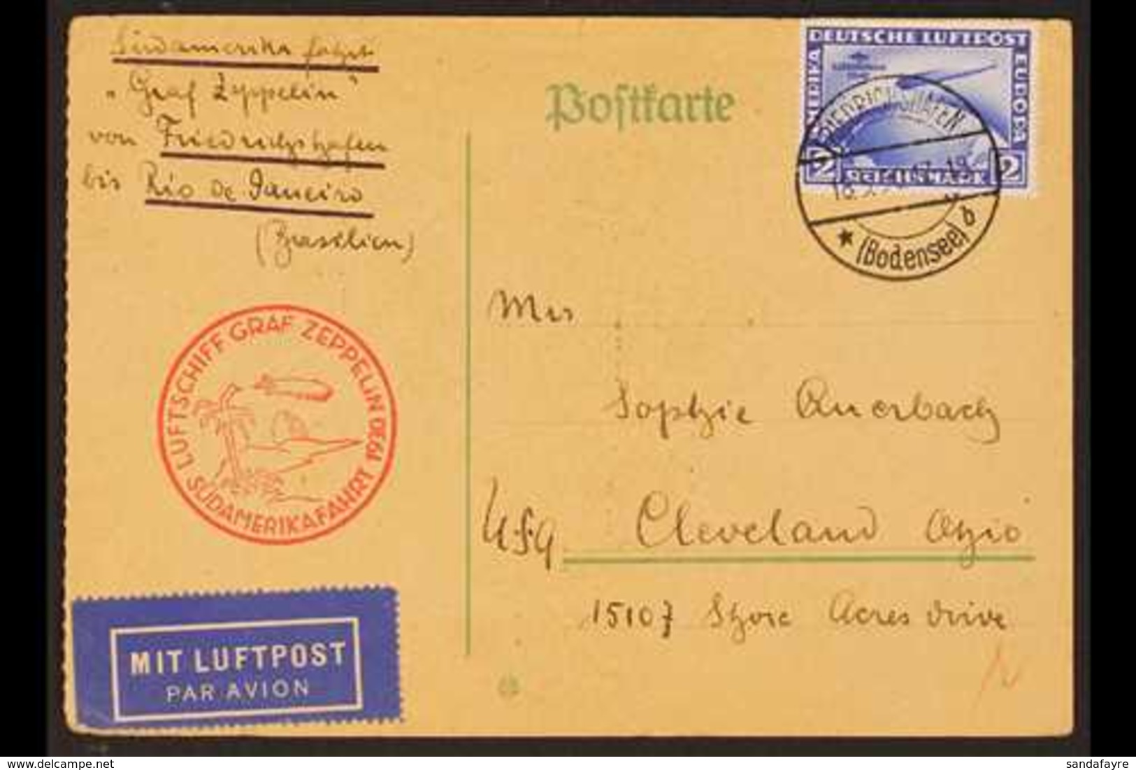 ZEPPELIN FIRST SOUTH AMERICAN FLIGHT MAIL 1930 (15 May) Matching Cover And Postcard Addressed To United States, Bearing  - Otros & Sin Clasificación