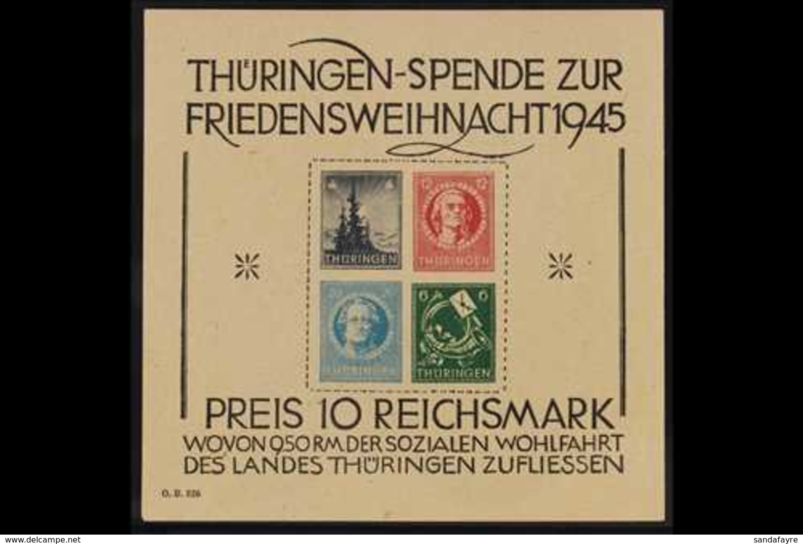 RUSSIAN ZONE THURINGIA 1945 Christmas Social Welfare Type IV Miniature Sheet (Michel Block 2t, SG MSRF10), Never Hinged  - Otros & Sin Clasificación