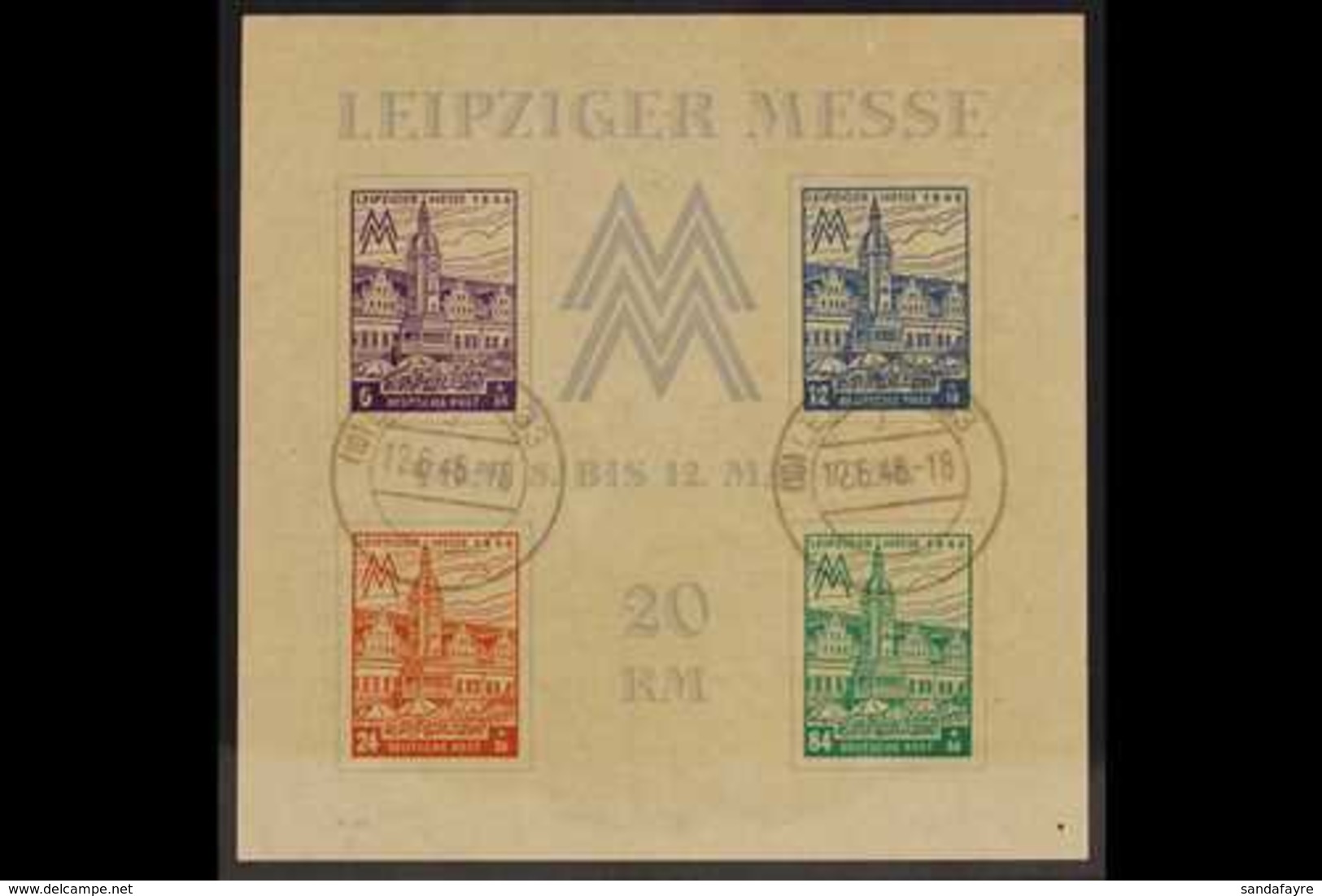 RUSSIAN ZONE WEST SAXONY 1946 Leipzig Fair Watermark 'steigend' (ascending Steps) Type V Miniature Sheet (Michel Block 5 - Andere & Zonder Classificatie