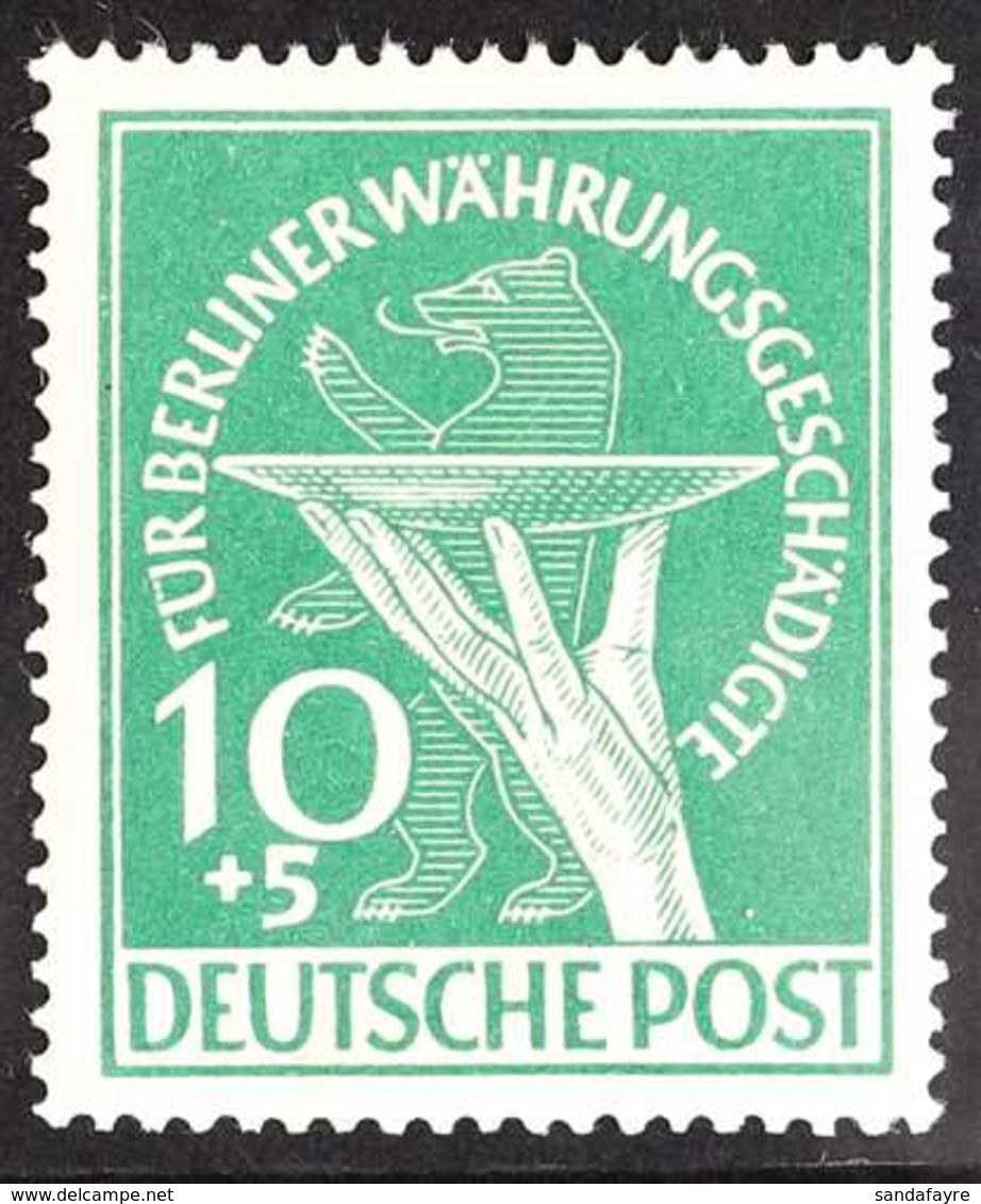 1949 10pf Green, Berlin Relief Fund, PLATE FLAW - Green Dot On Right Of The Wrist, Mi 68 II, Never Hinged Mint. For More - Otros & Sin Clasificación