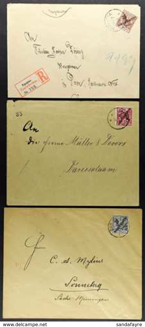 GERMAN EAST AFRICA 1896/9 Surcharged In Pesa, 5p On 10pf, 10p On 20pf And 25p On 50pf Used On Cover The Latter On Regist - Andere & Zonder Classificatie