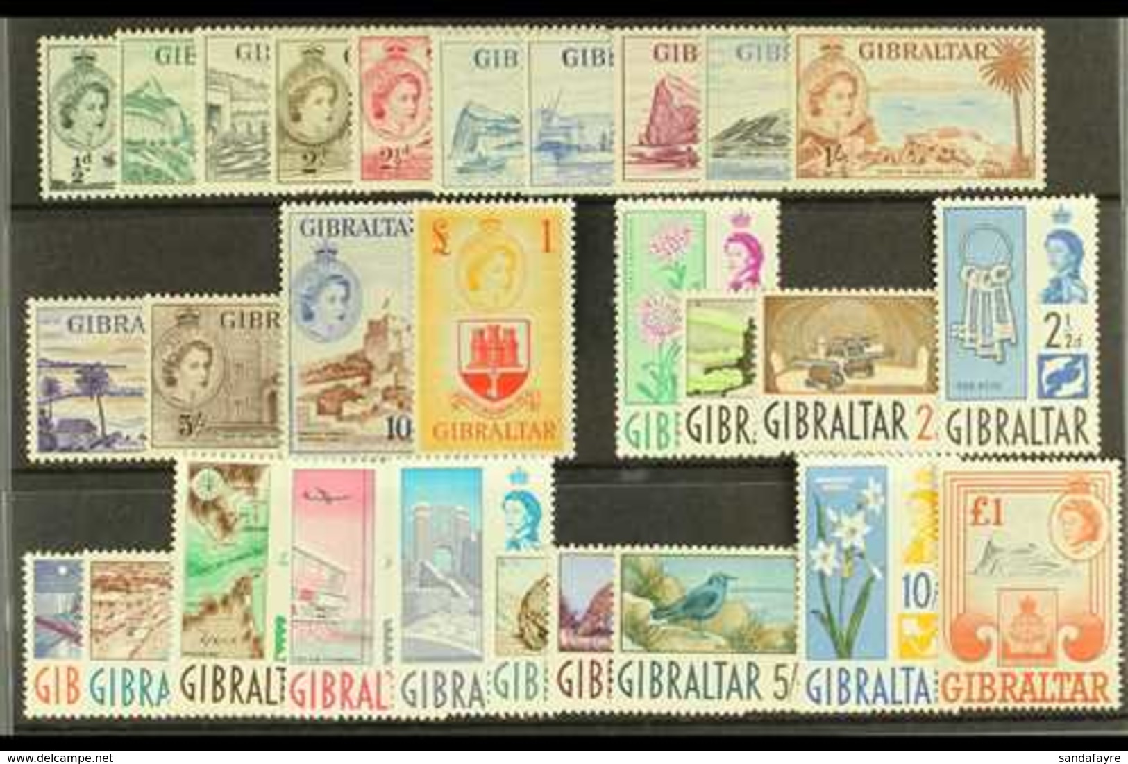 1953-62 DEFINITIVE SETS. A Stock Card Bearing The First Two Definitive Complete Sets, 1953-59 Set (SG 145/58) & 1960-62  - Gibraltar