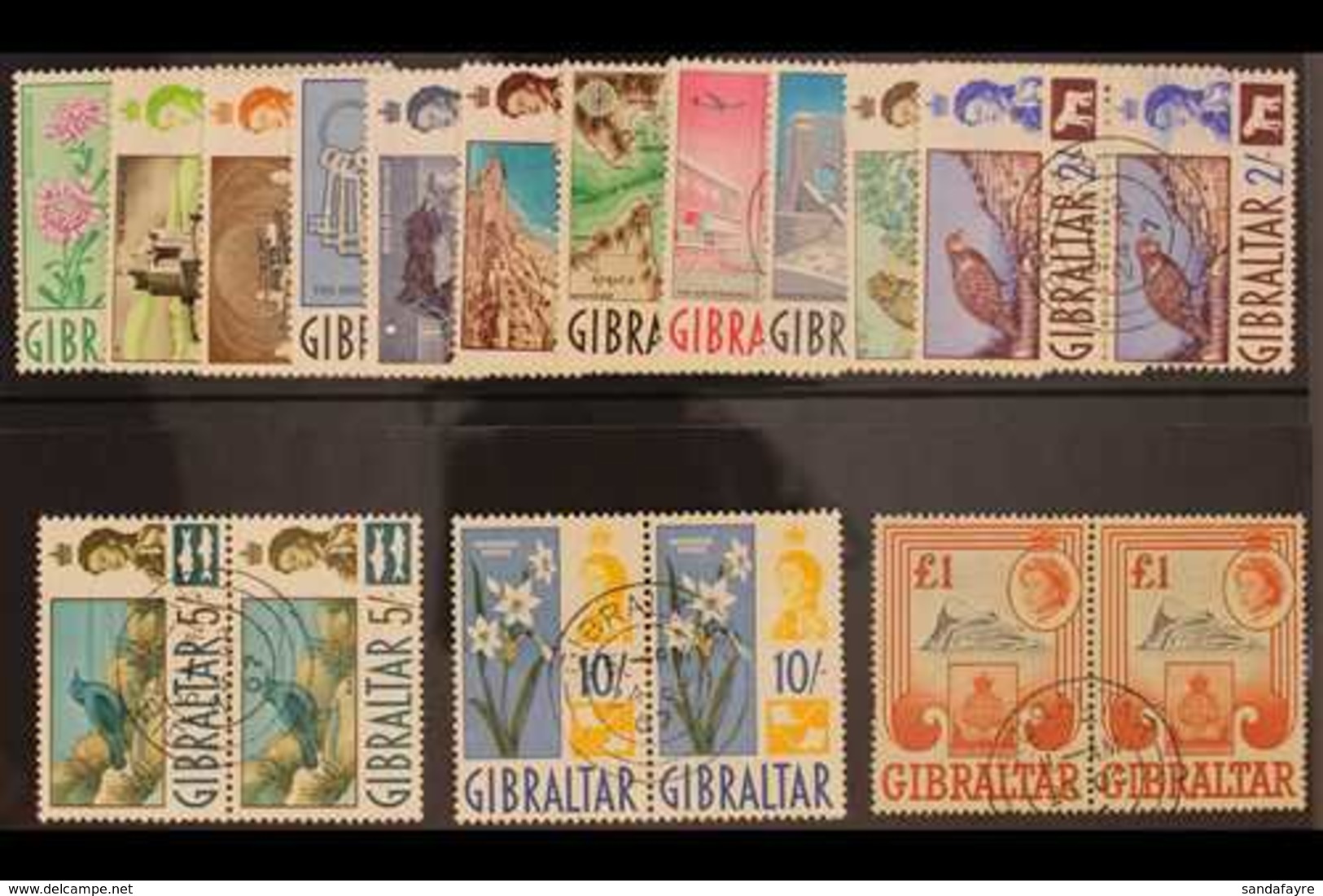 1960-62 Definitives Complete Set, SG 160/73, Very Fine Used PAIRS. (14 Pairs = 28 Stamps) For More Images, Please Visit  - Gibraltar
