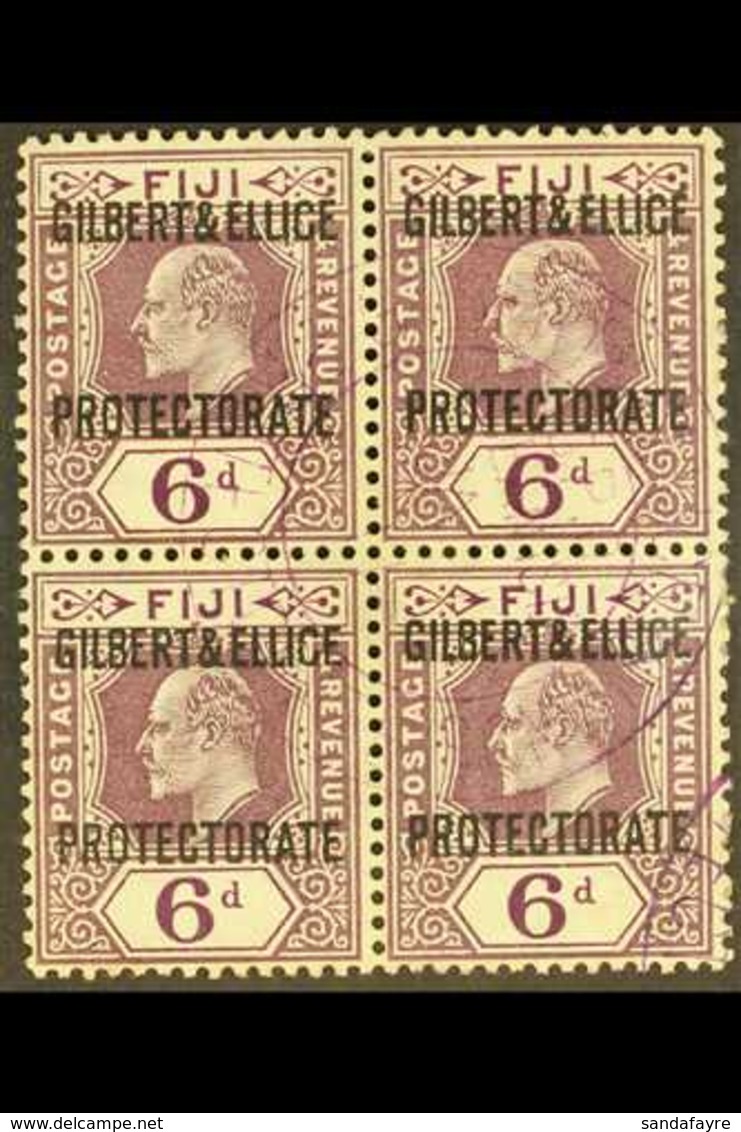 1911 6d Dull And Bright Purple, Overprinted, SG 6, Superb Used Block Of 4 With Violet Protectorate Cancels. For More Ima - Gilbert- En Ellice-eilanden (...-1979)