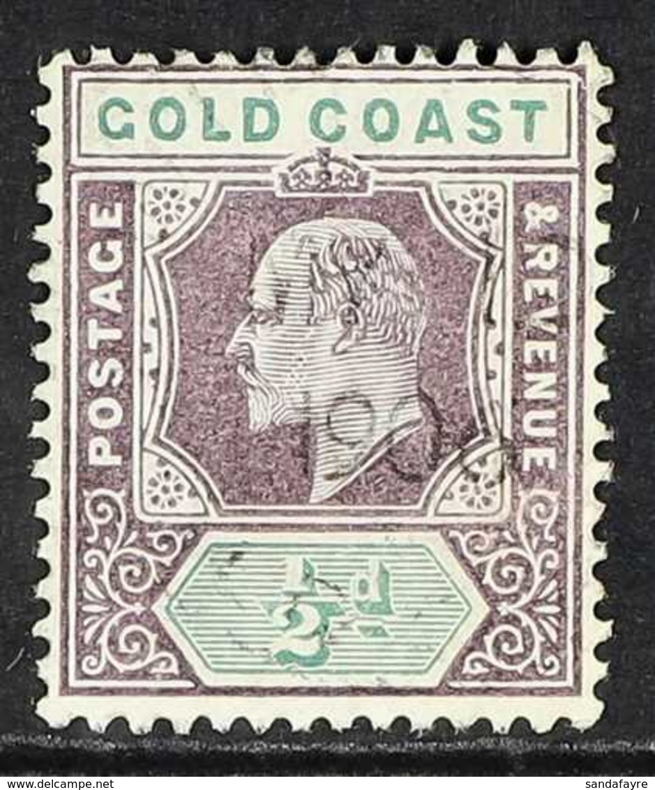 1902 ½d Dull Purple & Green With DAMAGED FRAME AND CROWN (SPAVEN FLAW) Variety, SG 38a, Fine Used, Fresh & Scarce. For M - Costa De Oro (...-1957)