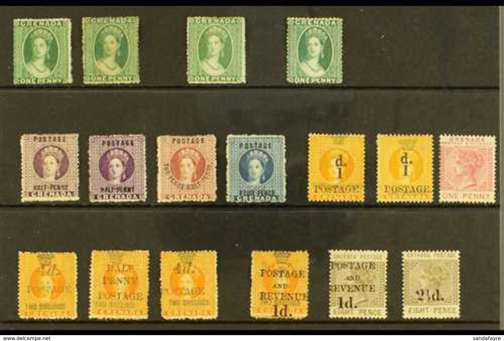 1863 - 1891 FRESH MINT /UNUSED SELECTION Fine Group With 1863 1d Green, 1d Yellowish Green, 1873 Wmk Small Star, Perf 15 - Grenada (...-1974)