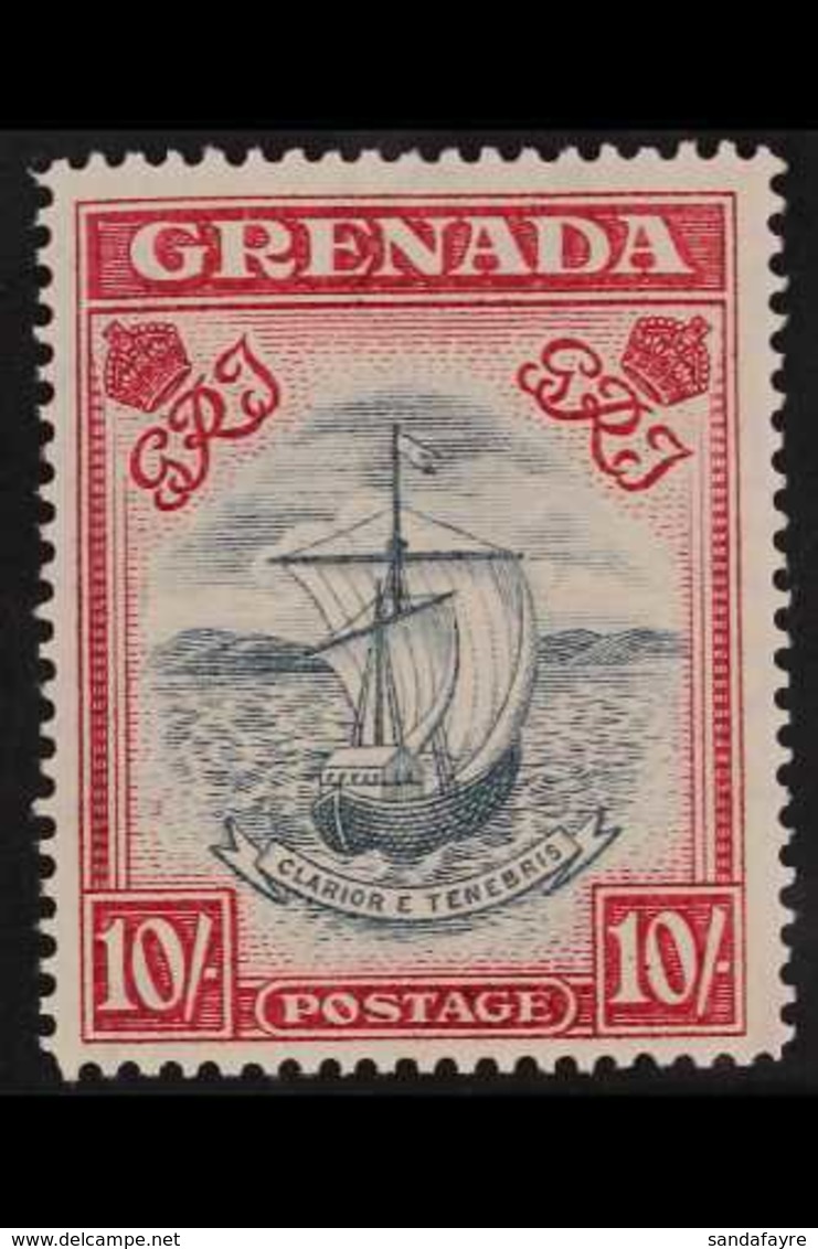 1938-50 10s Slate-blue & Bright Carmine Narrow Frame Perf 14 Blurred Centre 10/9/43 Printing (SG 163b, MP CW 25), Superb - Granada (...-1974)