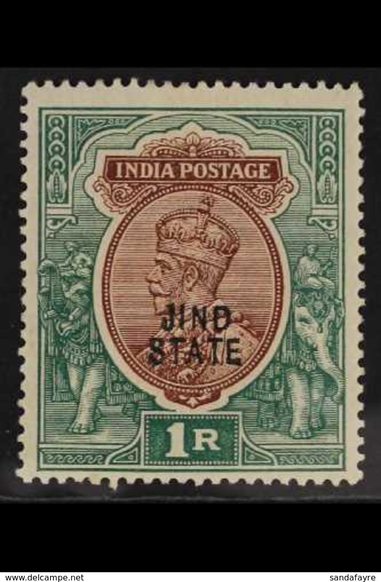 JIND 1914-27 1r Red-brown & Deep Blue-green OVERPRINT DOUBLE ONE ALBINO Variety, SG 76a, Very Fine Mint, Fresh. For More - Autres & Non Classés