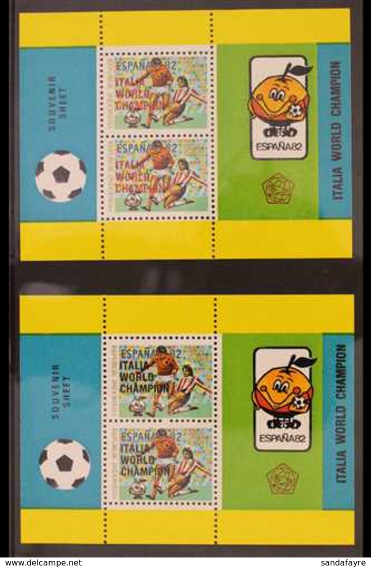 1982 Football World Cup Championship Result Miniature Sheets With "ITALIA WORLD CHAMPION" Overprints In Both Red And In  - Indonesia