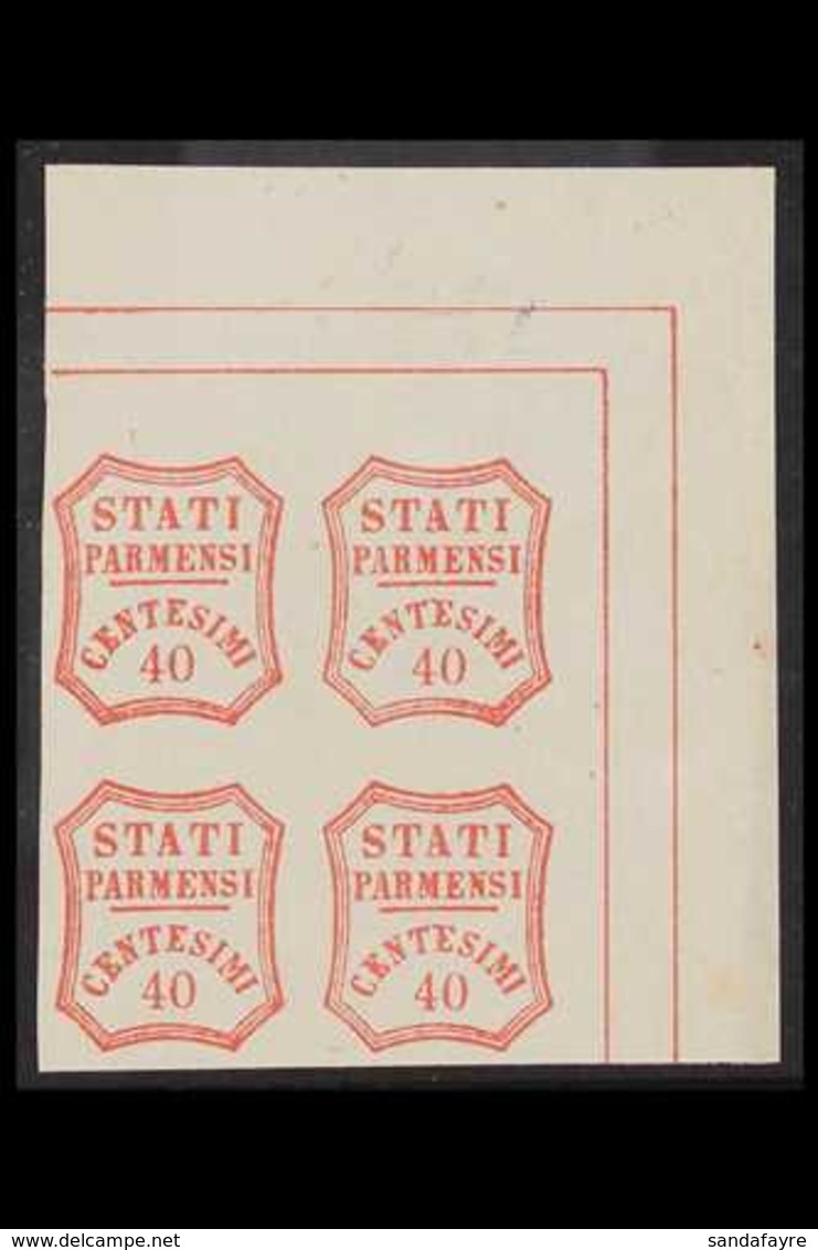 PARMA FORGERIES. 1859 40c Red (as Sassone 17) Corner Block Of 4 On Gummed Paper, Fine Mint (4 Stamps) For More Images, P - Sin Clasificación