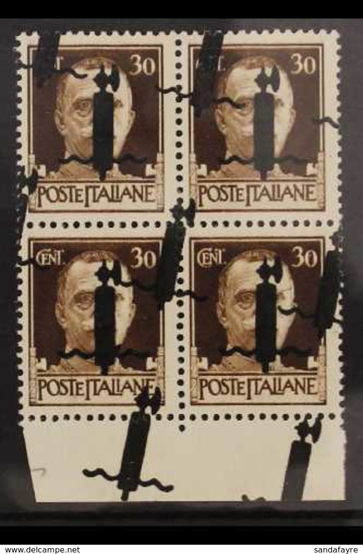 ITALIAN SOCIAL REPUBLIC 1944 30c Brown With Black Fascio OVERPRINT DOUBLE ONE DIAGONAL Variety, Sassone 492Afa, Superb N - Sin Clasificación