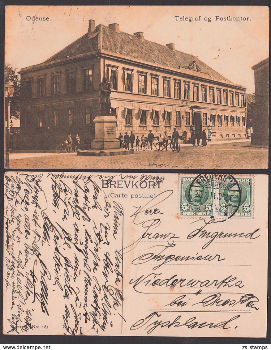 Carte Postale ODENSE Telegraf Og Postkontor, Postamt 23.2.1911 Nach Tyskland - Dänemark