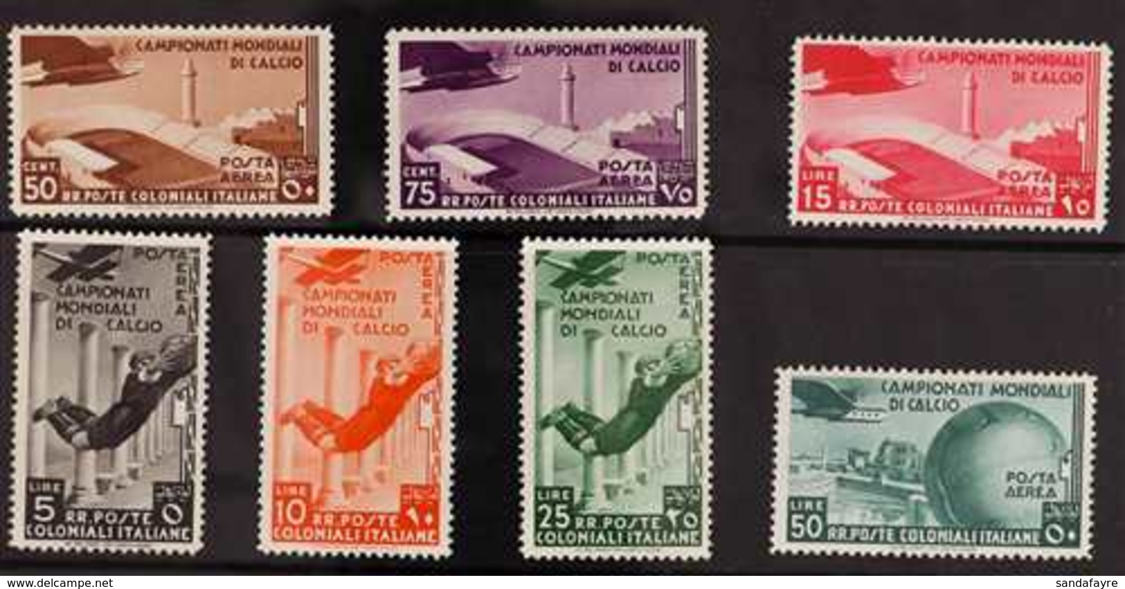 GENERAL ISSUES 1934 AIR World Football Championship Complete Set (Sass. S.17, SG 81/87), Never Hinged Mint. Lovely! (7 S - Andere & Zonder Classificatie