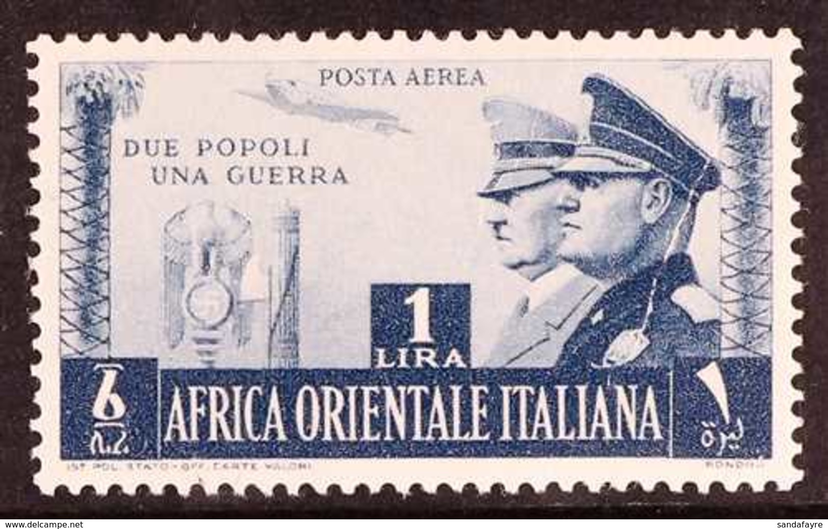 ITALIAN EAST AFRICA 1941 AIR (unissued) 1L Blue-grey With Central Value Tablet (Sass 20), Never Hinged Mint, Couple Of N - Autres & Non Classés