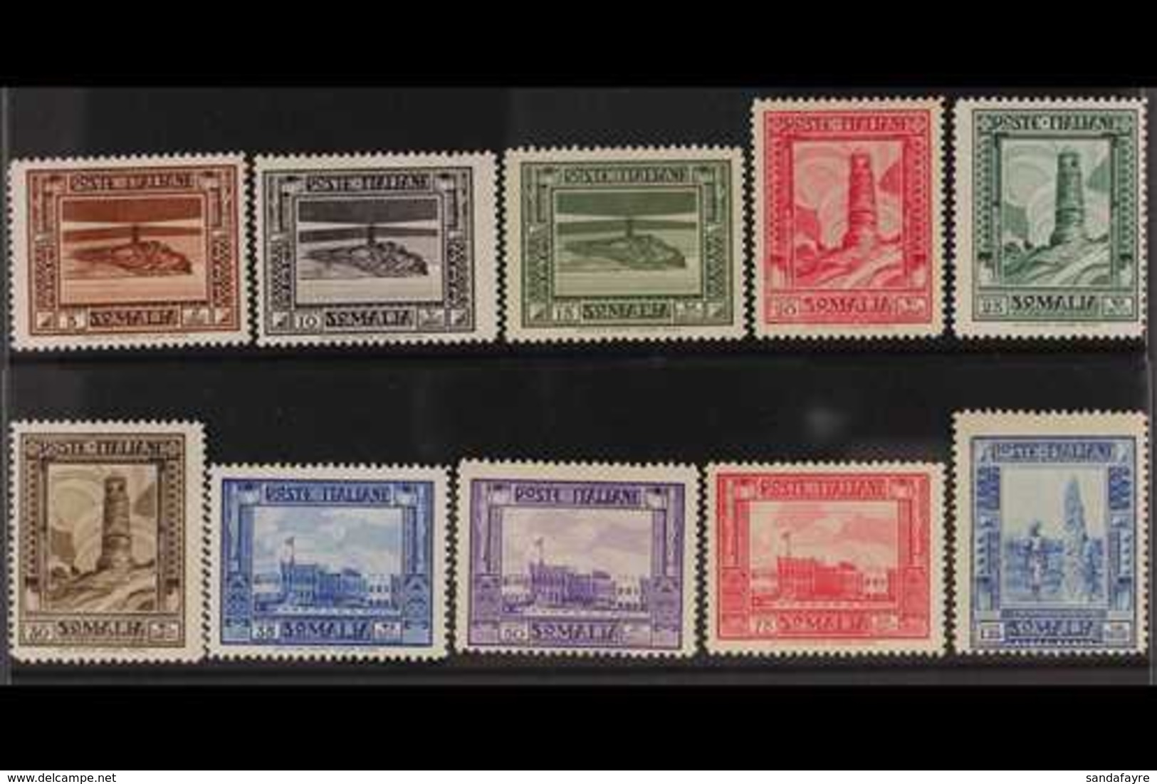 SOMALIA 1935-38 (perf 14) Pictorial Definitive Set To 1L25 (Sass 213/223), Never Hinged Mint (the 35c Lightly Hinged). S - Otros & Sin Clasificación