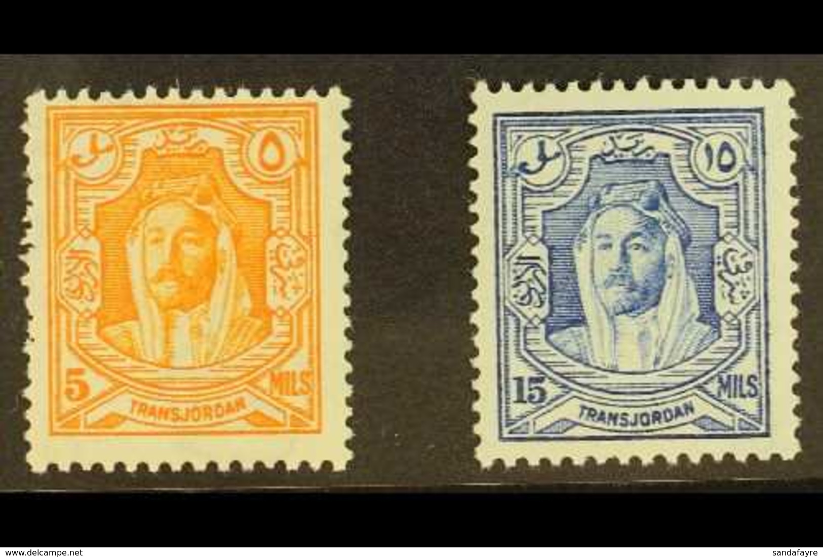 1930 5m Orange And 15m Ultramarine Perf 13½ X 14 Coil Stamps, SG 198a, 200a, Very Fine Mint. (2 Stamps) For More Images, - Jordanië