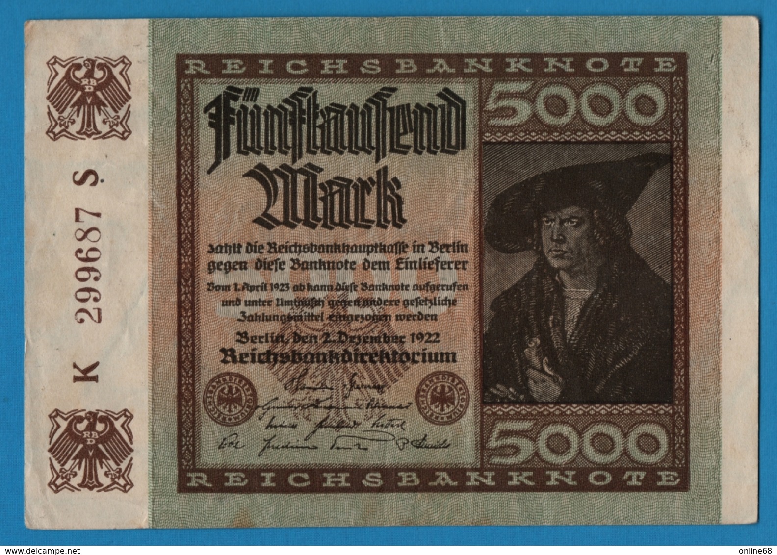 DEUTSCHES REICH 5000 Mark 02.12.1922	# K299687 P# 81a - 5000 Mark