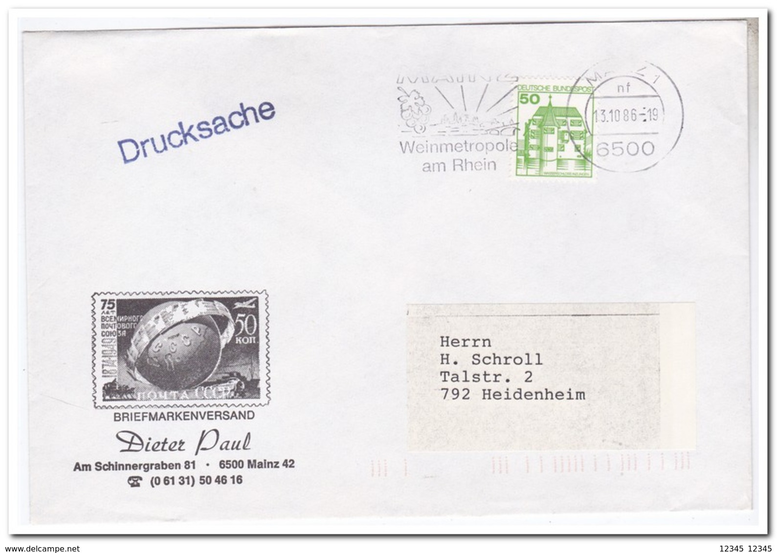 Duitsland 1986, Letter From Mainz To Heidenheim ( Mainz Wine Metropolis On The Rhine ) - Vins & Alcools