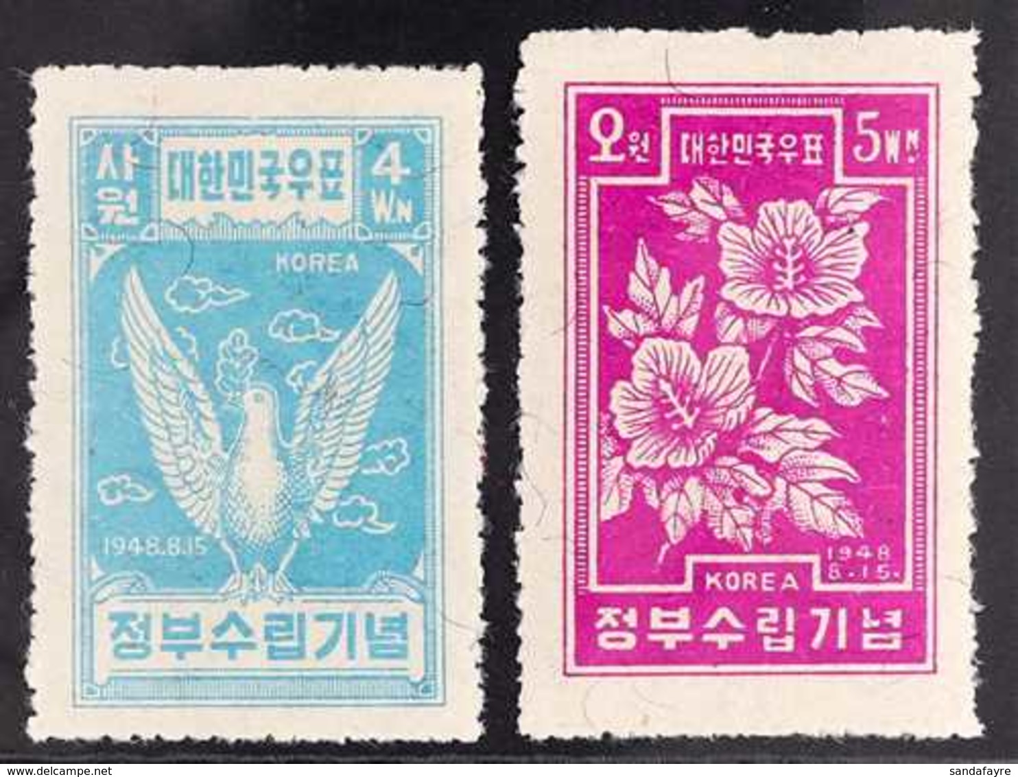 1948 Proclamation Of Republic 4w And 5w Complete Set, Scott 91/92 Or SG 106/107, Never Hinged Mint. (2 Stamps) For More  - Corea Del Sur