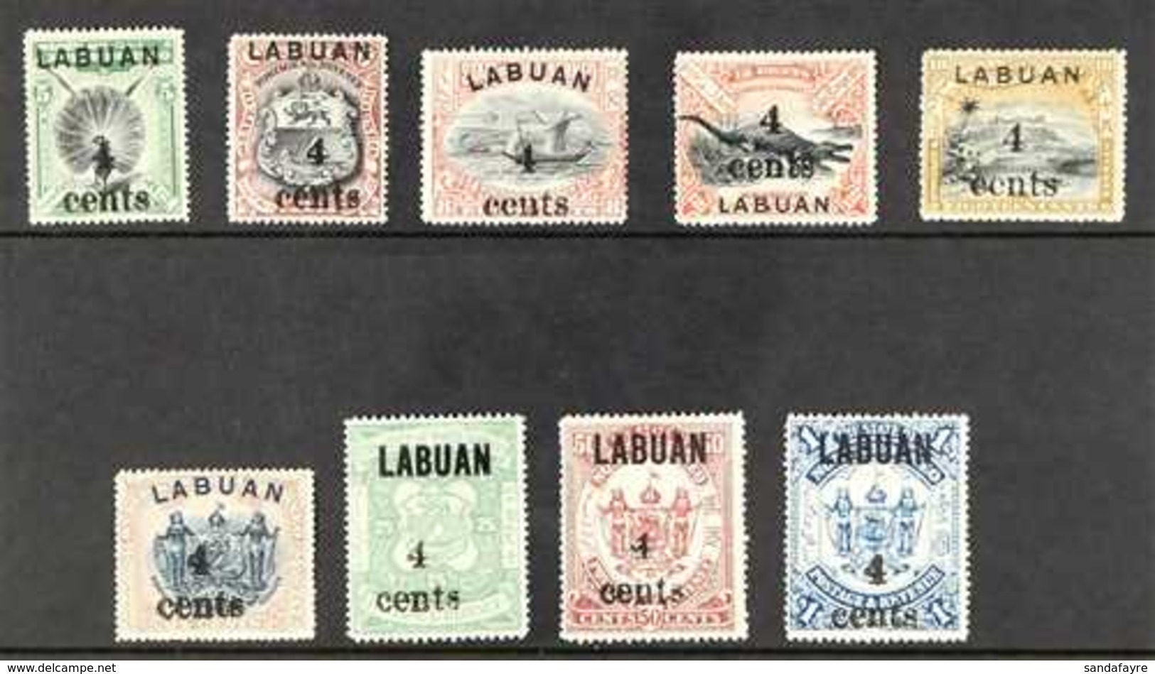1904 4c Surcharges Complete Set, SG 129/137, Mint (12c Without Gum), Fresh Colours. (9 Stamps) For More Images, Please V - Noord Borneo (...-1963)