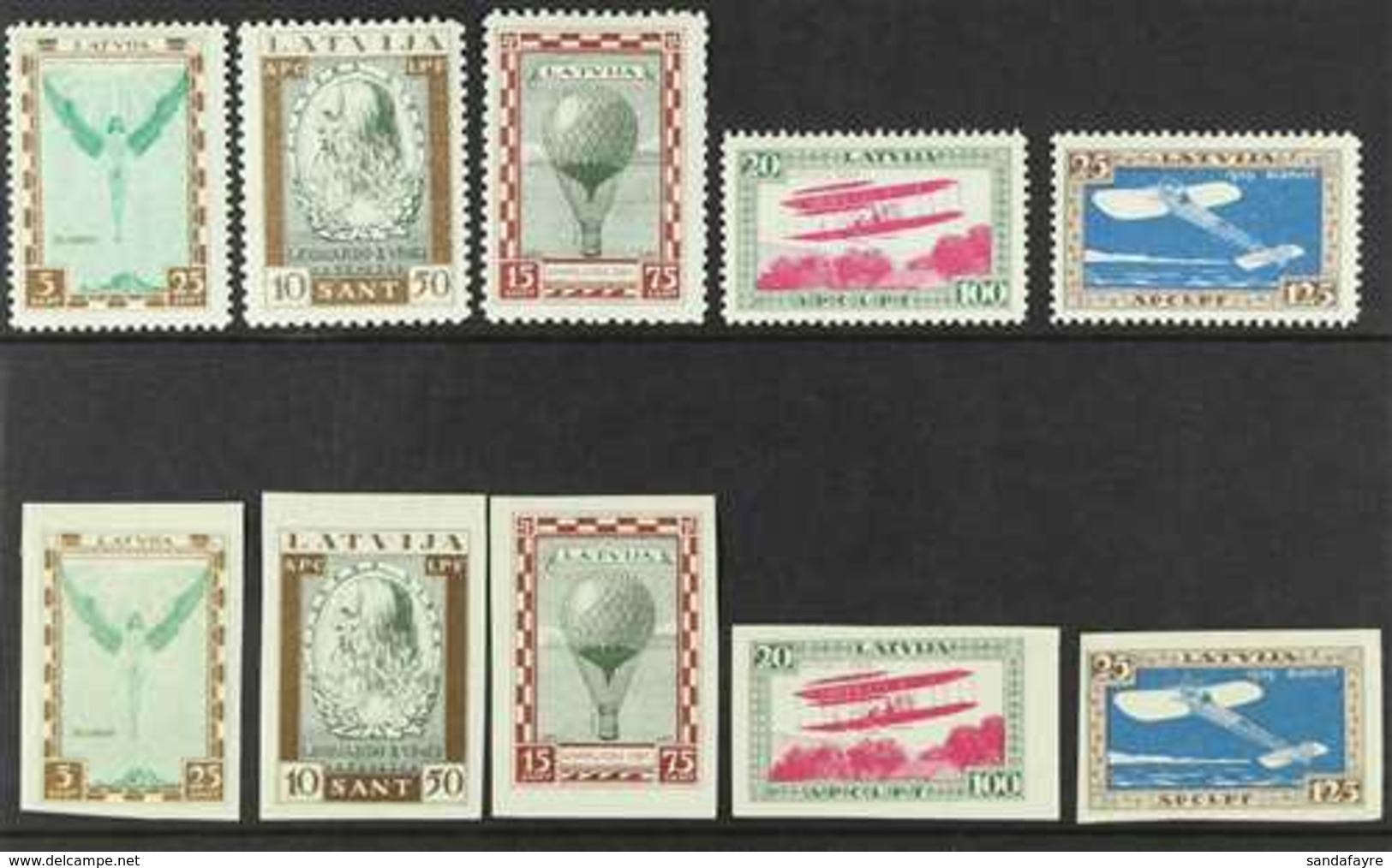1932 Air Charity Pioneers Of Aviation Complete Perf & Imperf Sets (SG 226A/30A & 226B/30B, Michel 210/14 A+B), Fine Mint - Letonia