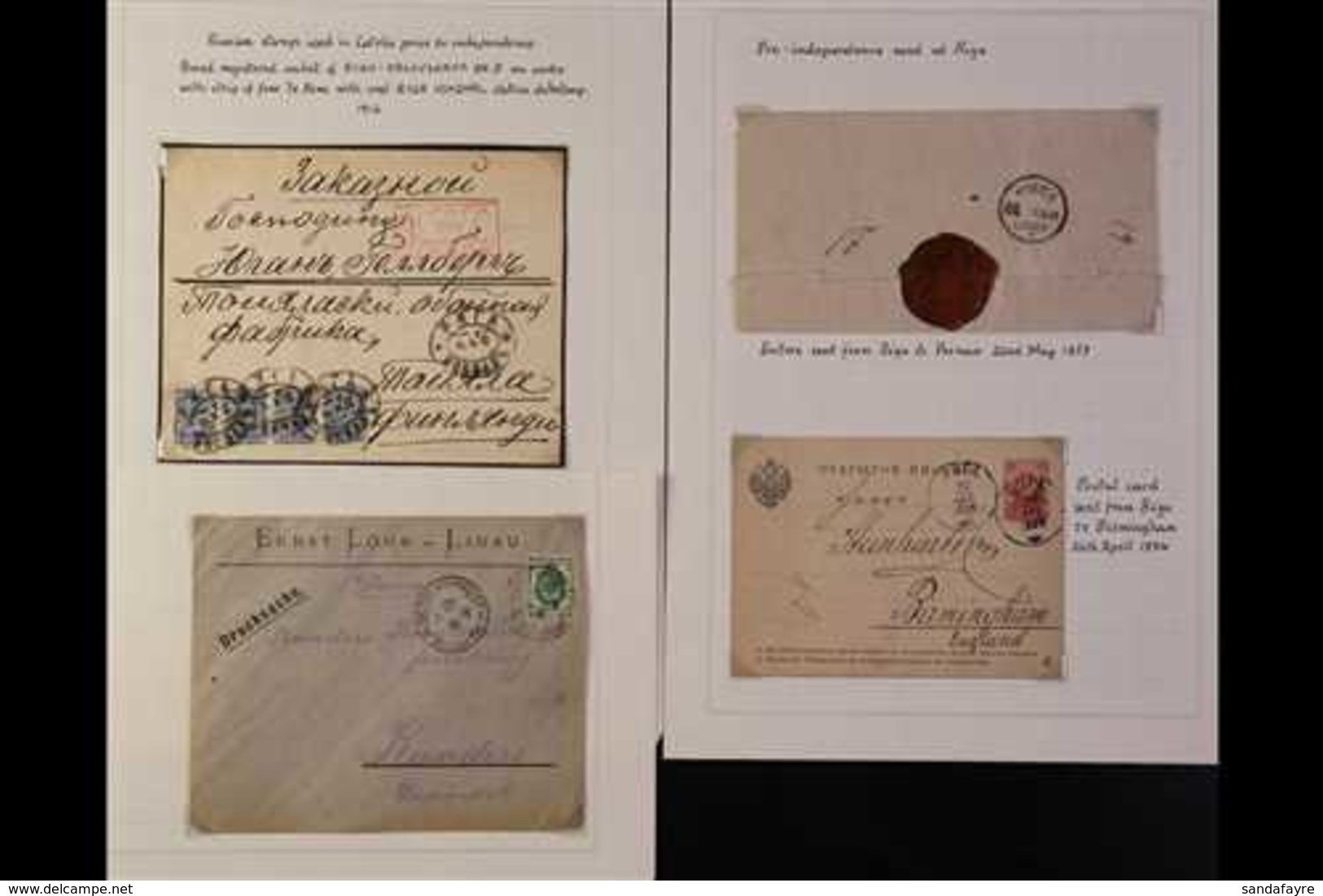 PRE-INDEPENDENCE MAIL 1859-1912 Group With 1859 Stampless Entire From Riga To Pernau, 1884 3k Postal Card From Riga To B - Letonia