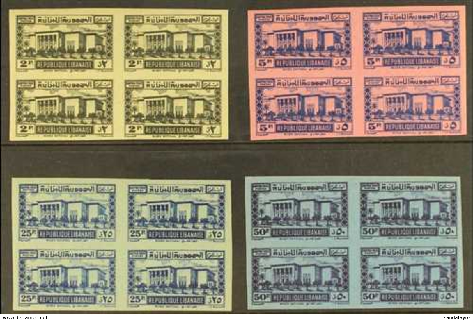 POSTAGE DUE 1945 Complete Set (Yvert 37/40, SG D298/301, Mi 37/40) - IMPERF BLOCKS OF FOUR, Never Hinged Mint. (4 Blocks - Libanon