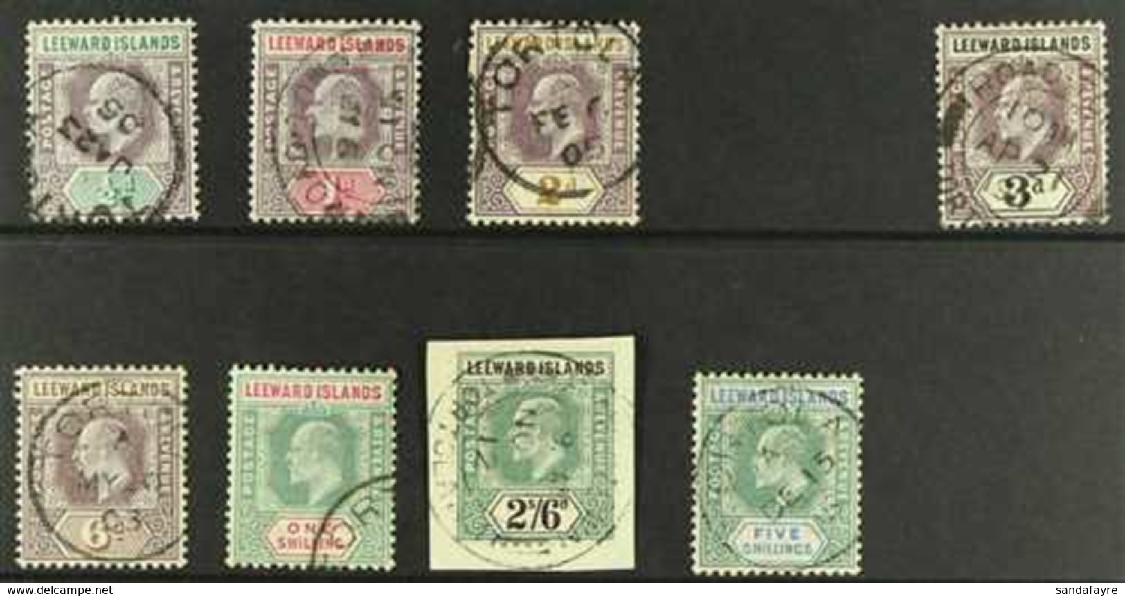 1902 Set (less 2½d), SG 20/28, Each With Scarcer Tortola Or Road Town Cds's Of The British Virgin Is. (8 Stamps) For Mor - Leeward  Islands