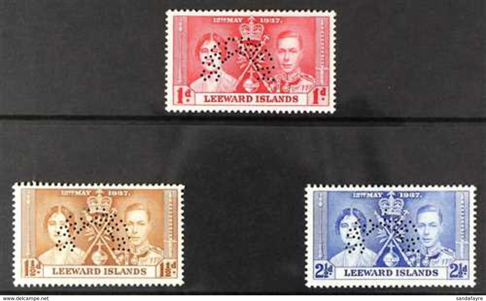 1937 Coronation Set "SPECIMEN" Punctured, SG 92s/94s, Very Fine Mint (3 Stamps) For More Images, Please Visit Http://www - Leeward  Islands