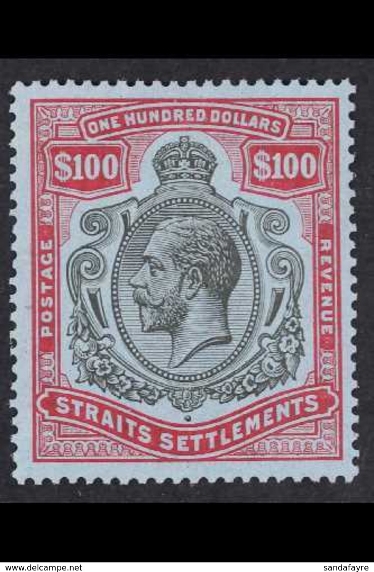 1921-33 $100 Black And Carmine / Blue, Wmk Mult Script CA, SG 240c, Superb Very Lightly Hinged Mint Example. Excquistet  - Straits Settlements