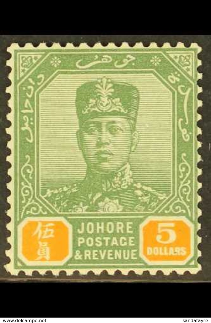 JOHORE 1922 $5 Green And Orange, SG 124, Fine Mint. For More Images, Please Visit Http://www.sandafayre.com/itemdetails. - Altri & Non Classificati