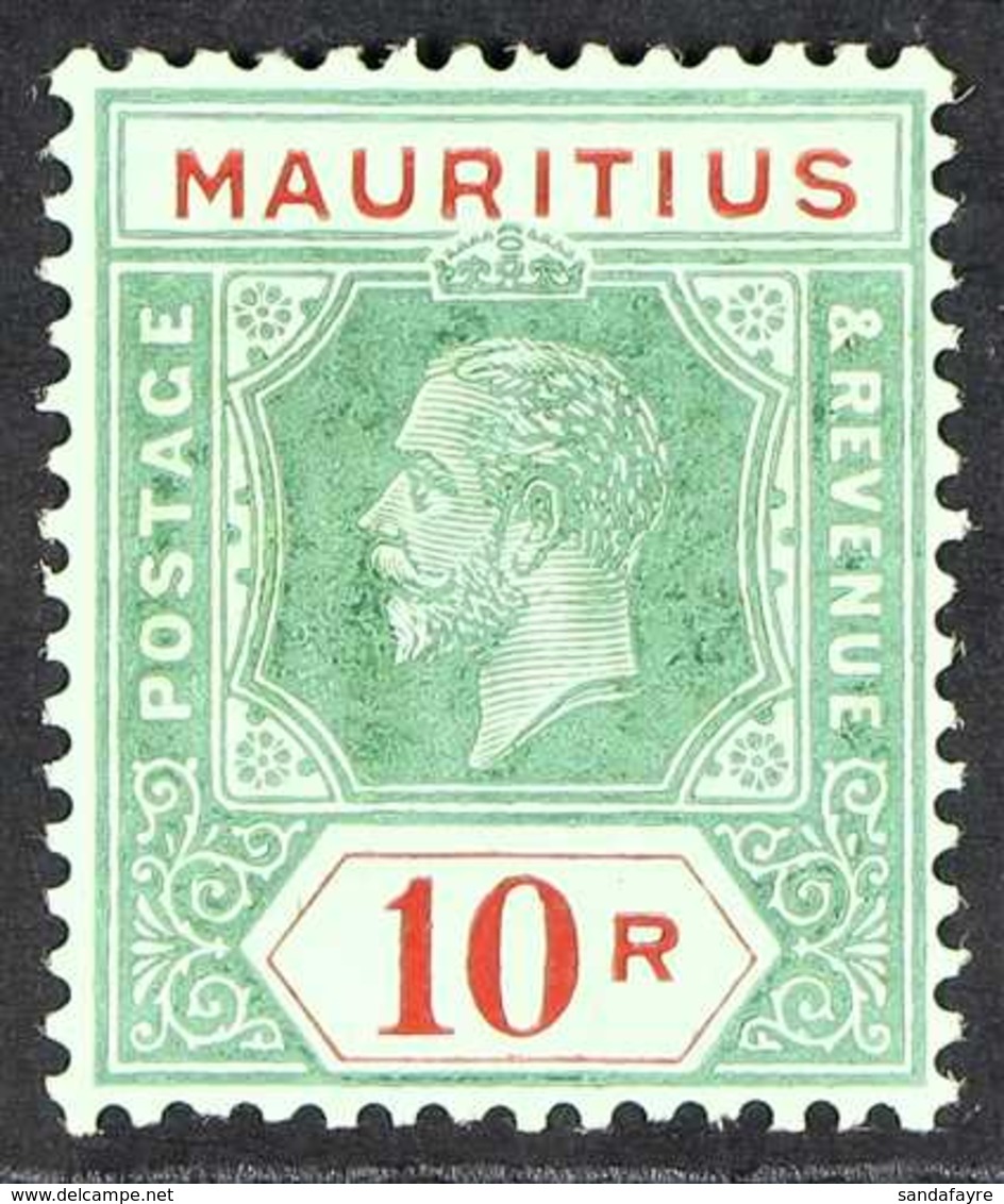 1913 10r Green And Red On Emerald With Olive Back, Wmk MCA, Very Fine Mint. For More Images, Please Visit Http://www.san - Mauritius (...-1967)