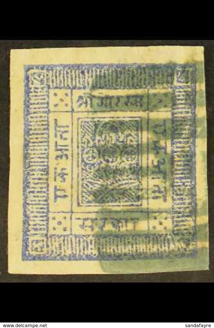 1881 White Wove Paper, Imperf, 1a Blue (Hellrigl 4a, SG 4, Scott 4), Four Large Margins And Neat Palpa Bluish Green Canc - Nepal