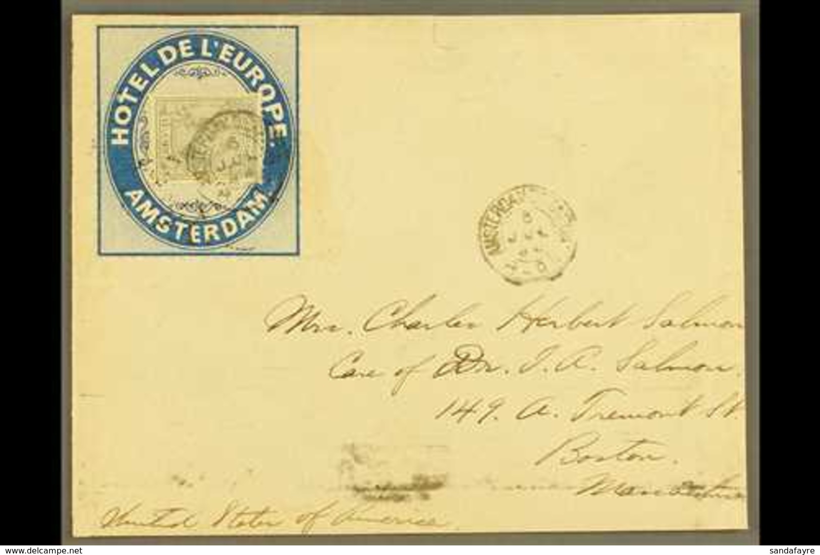 1894 (5 Jul) Advertising Cover To Boston, USA Bearing 12½c Grey Tied Across "Hotel De L'Europe / Amsterdam" Illustration - Andere & Zonder Classificatie