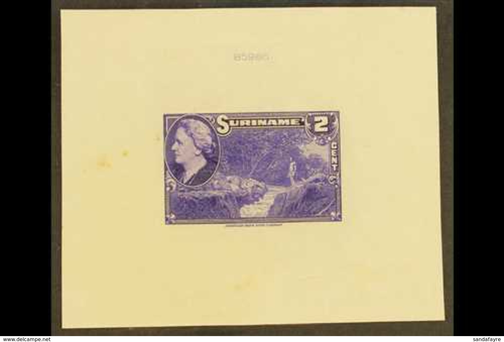 SURINAM 1945 2c Violet Native And Stream (as SG 315, Scott 186) - An American Bank Note Company DIE PROOF On Card, Overa - Otros & Sin Clasificación