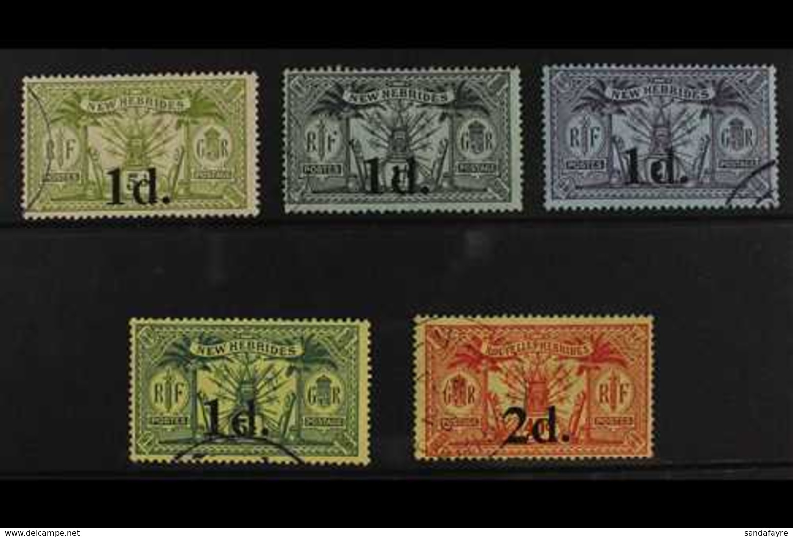 ENGLISH 1920-21 Surcharges On English Issues Set Of Four Plus On French 2d On 40c, SG 30/34, Fine Used. (5 Stamps) For M - Otros & Sin Clasificación