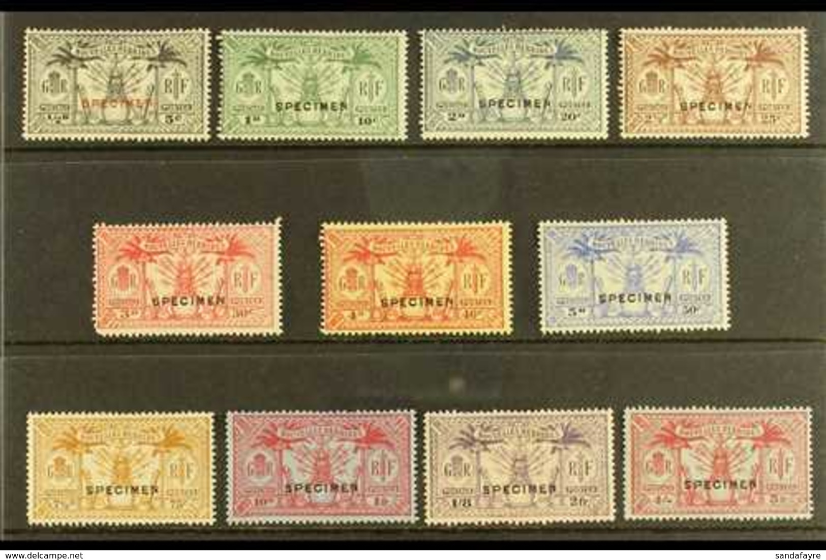 FRENCH CURRENCY 1925 Wmk "RF" In Sheet, Complete Set, Ovptd "Specimen", SG F42s/52s, Very Fine Mint. (11 Stamps) For Mor - Autres & Non Classés