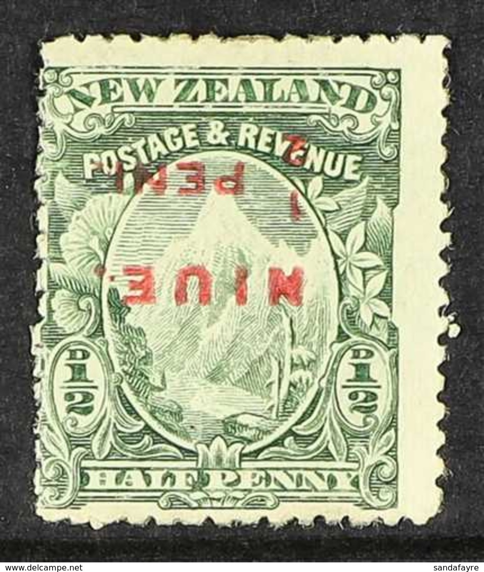 1902 ½d Green Mount Cook, Perf. 14, SURCHARGE INVERTED, SG 3b, Mint With Heavy Hinge Remainders. For More Images, Please - Niue