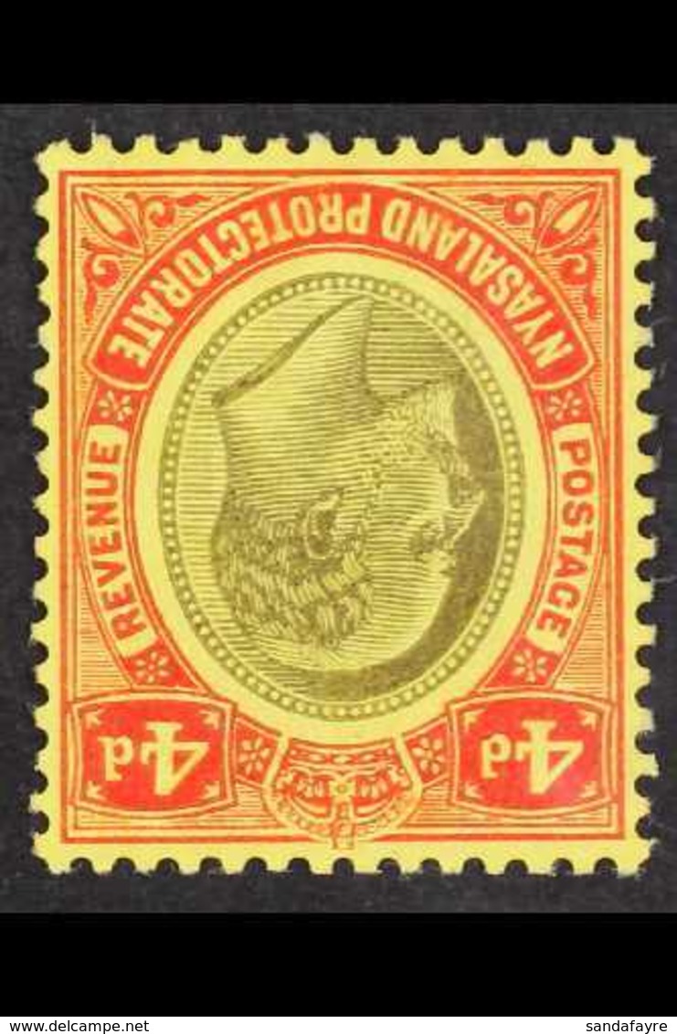 1908-11 KEVII 4d Black And Red/yellow With WATERMARK INVERTED, SG 76w, Very Fine Mint. For More Images, Please Visit Htt - Nyassaland (1907-1953)