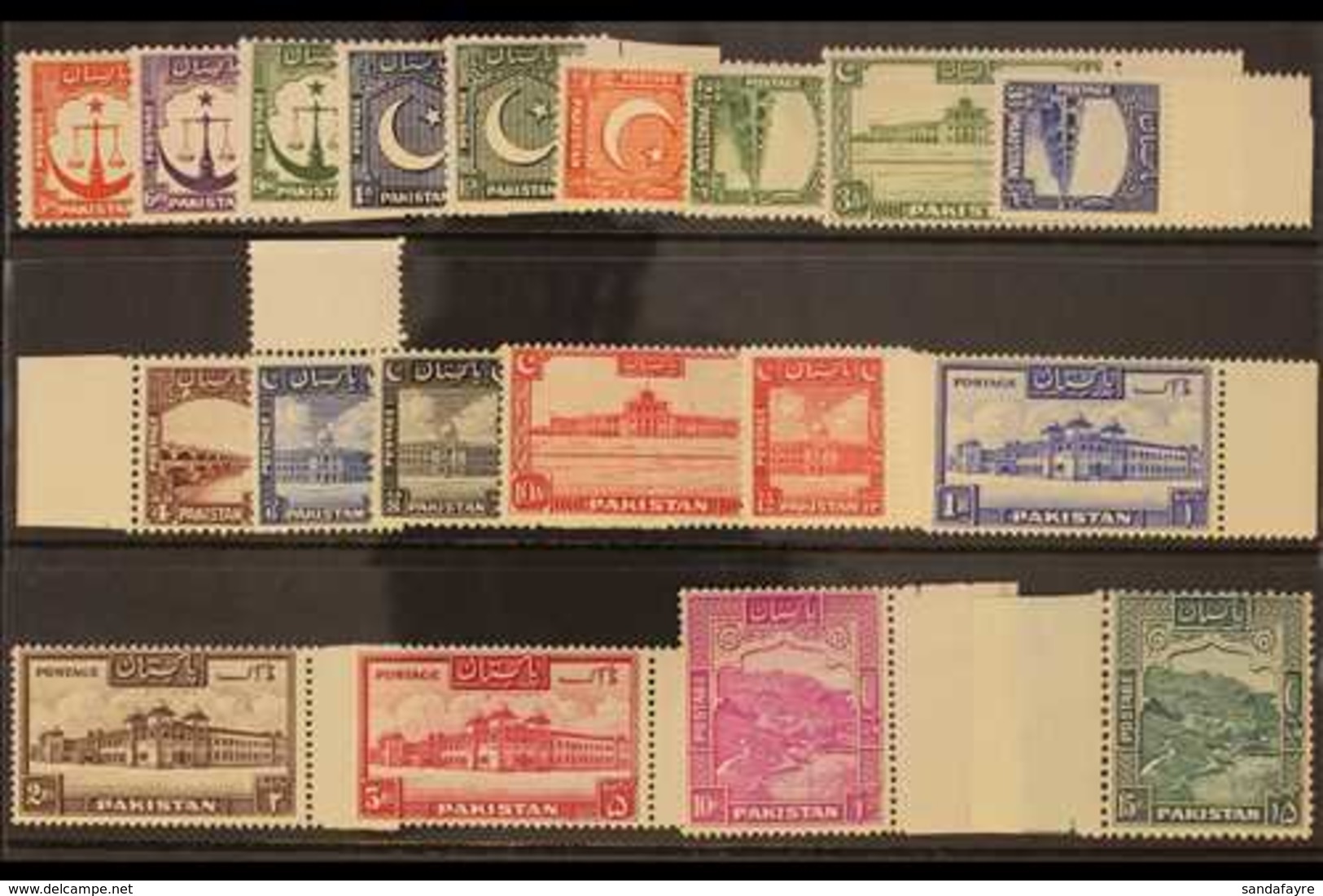 1948-57 NHM Definitive Set To 15R, SG 24/42, Superb Marginal Examples. Vibrant Colours, Never Hinged Mint (19 Stamps) Fo - Pakistán