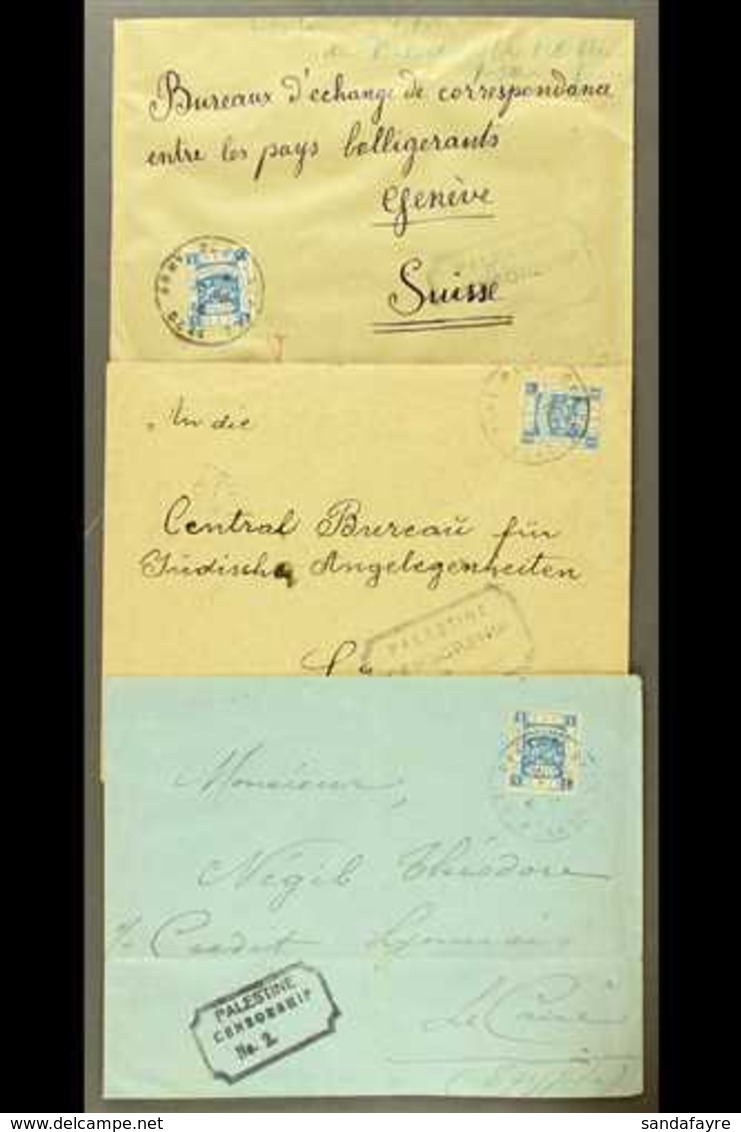 1918  CENSORED COVERS Each Bearing 1p Ultramarine, SG 3, Tied By "SZ 44" APO Of Jerusalem Cds Postmark, Two Addressed To - Palestine
