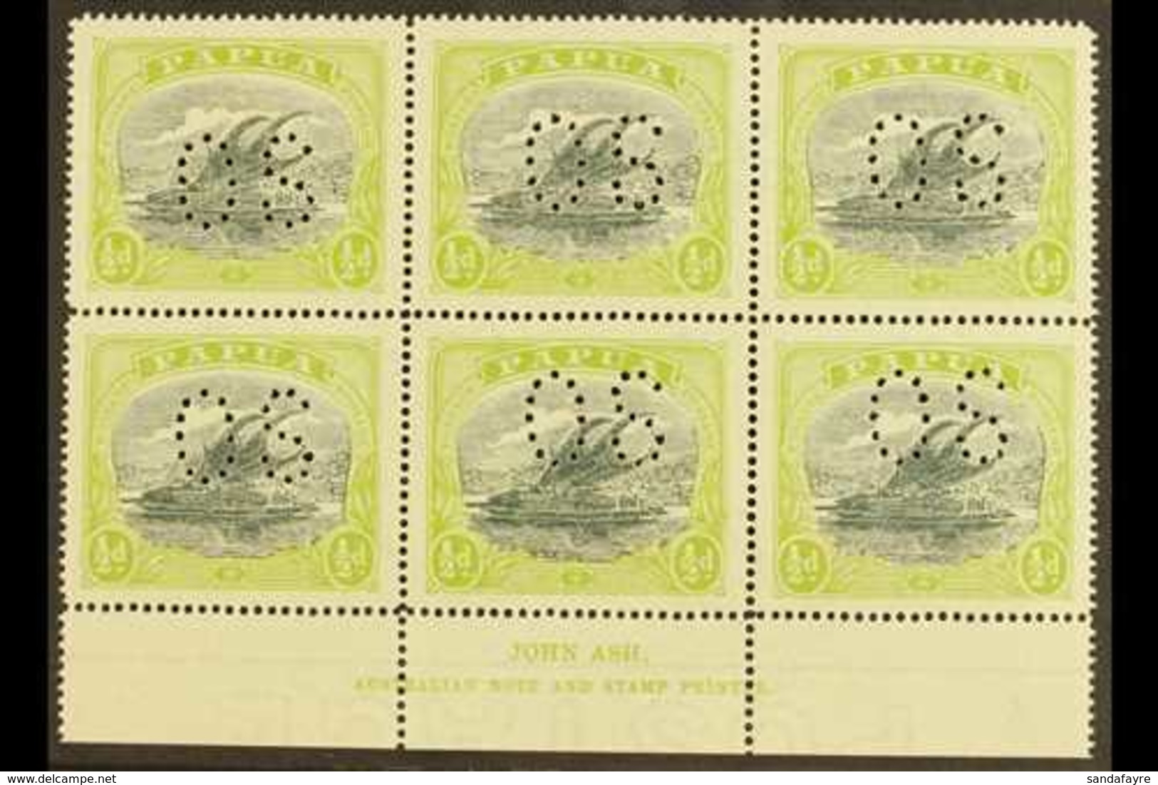 OFFICIAL 1930 ½d Myrtle And Apple Green, SG O46,  ASH IMPRINT BLOCK OF SIX, Never Hinged Mint. For More Images, Please V - Papúa Nueva Guinea