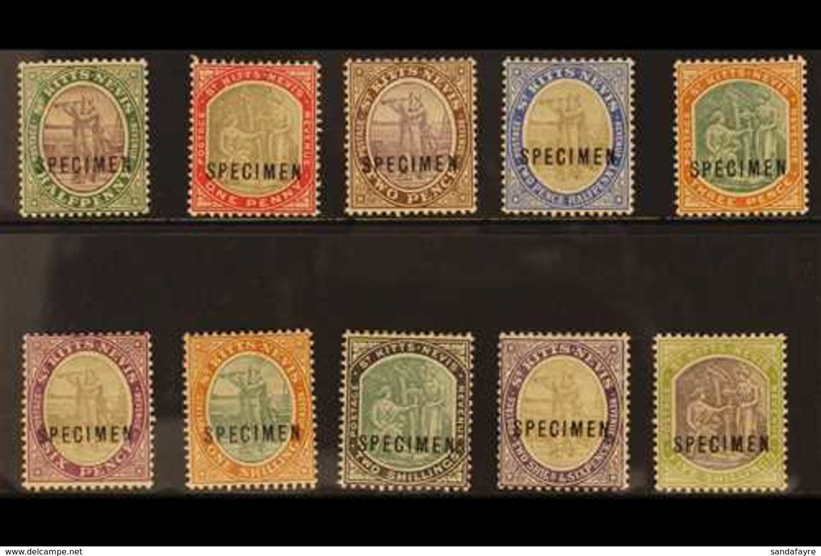 1903 Complete Set, Overprinted "SPECIMEN", SG 1/10s, Fine Mint. (10) For More Images, Please Visit Http://www.sandafayre - St.Kitts En Nevis ( 1983-...)