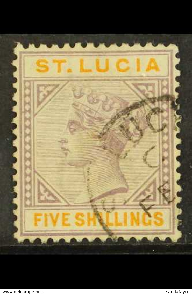 1891-8 5s Dull Mauve & Orange, Die II, Wmk Crown CA, SG 51, Fine Used. For More Images, Please Visit Http://www.sandafay - St.Lucia (...-1978)