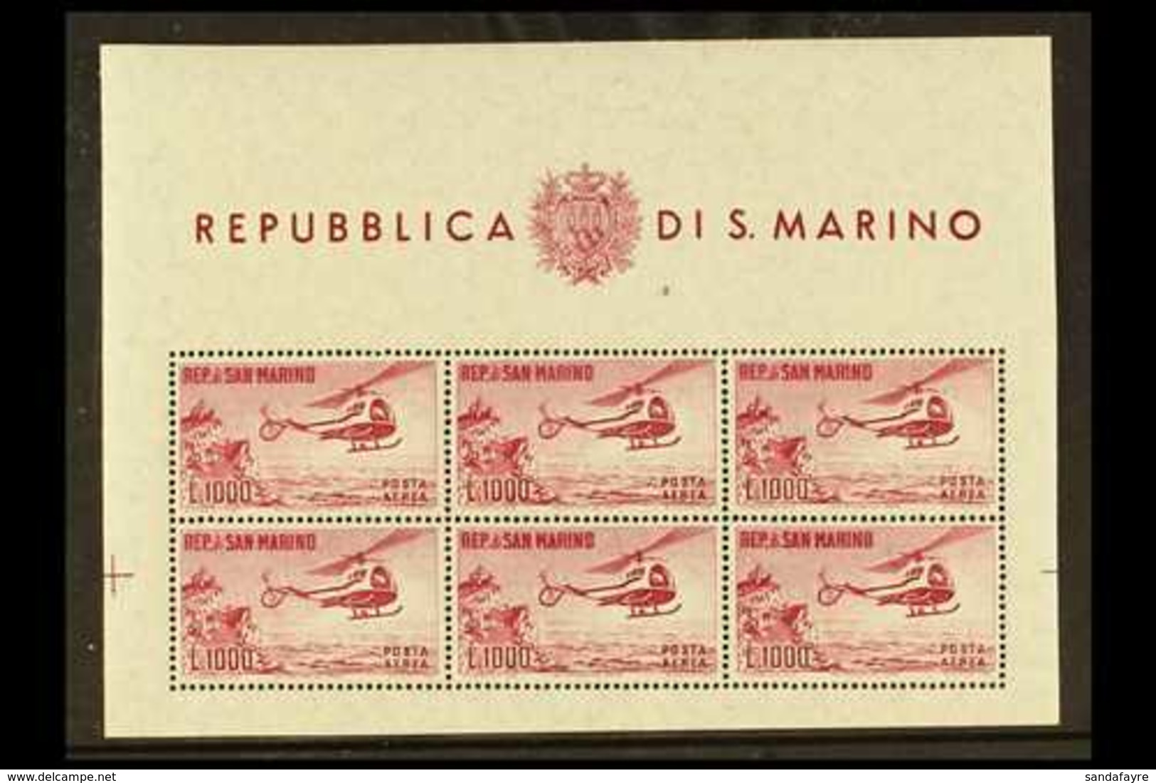 1961 1000L Carmine, Helicopter Miniature Sheet, Mi. 696 Klb, Sassone 22, Superb Never Hinged Mint. For More Images, Plea - Otros & Sin Clasificación