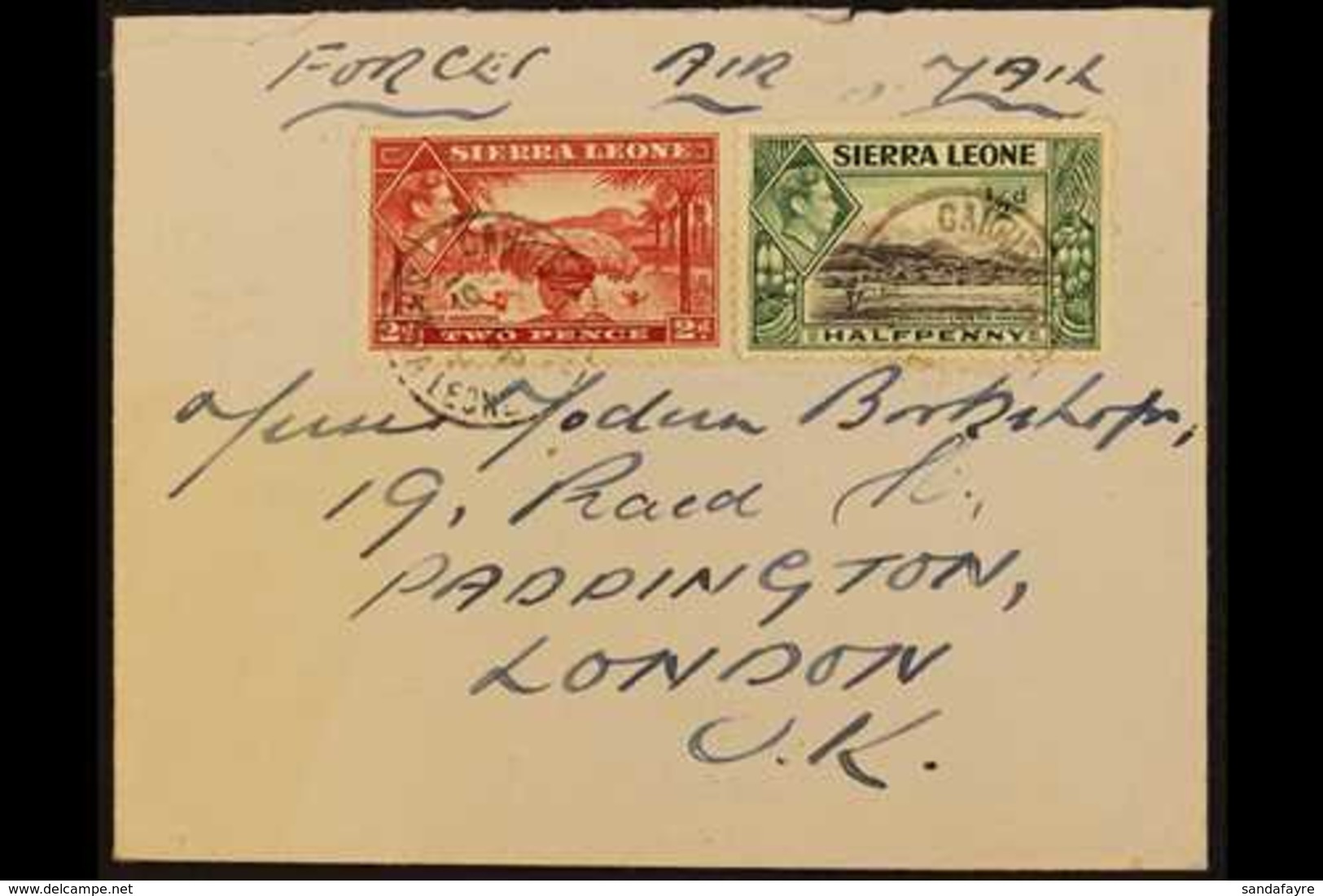 1949 "FORCES AIR MAIL" COVER TO LONDON Bearing ½d And 2d Pictorial Definitives Tied By Fine "GARRISON MAIL" Cds's Of 19  - Sierra Leone (...-1960)