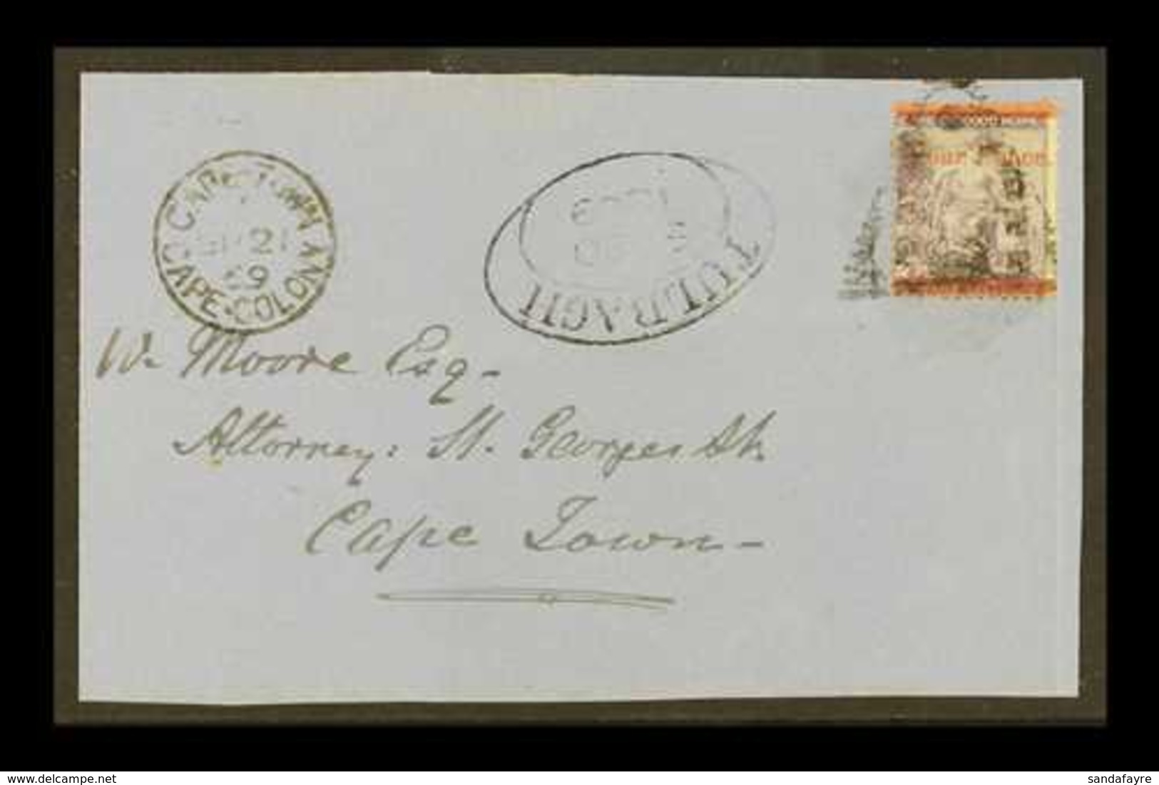 CAPE 1868 4d On 6d Deep Lilac Surcharge, SG 27, Used On Front, Tied By Triangular "C.G.H." Obliterator with Oval Tulbagh - Non Classés