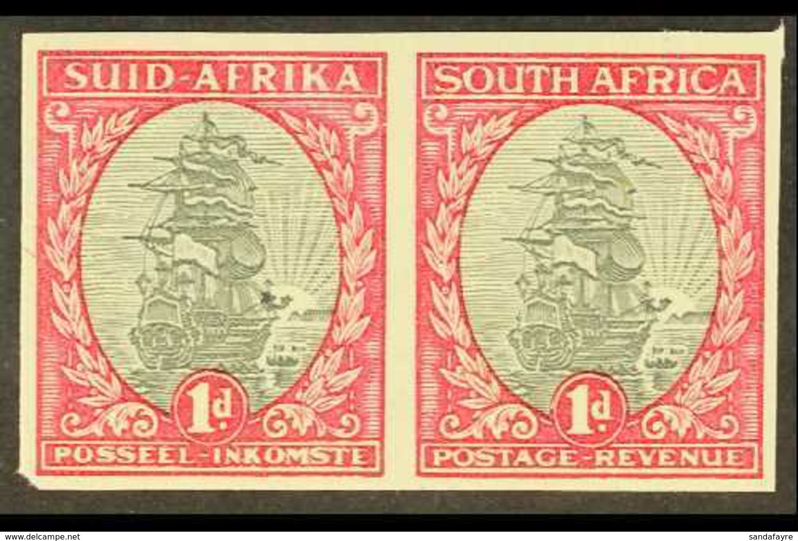 1933-38 1d Grey & Carmine Ship, IMPERFORATE PAIR (wmk Inverted), SG 56a, Never Hinged Mint. Very Fine. For More Images,  - Non Classés